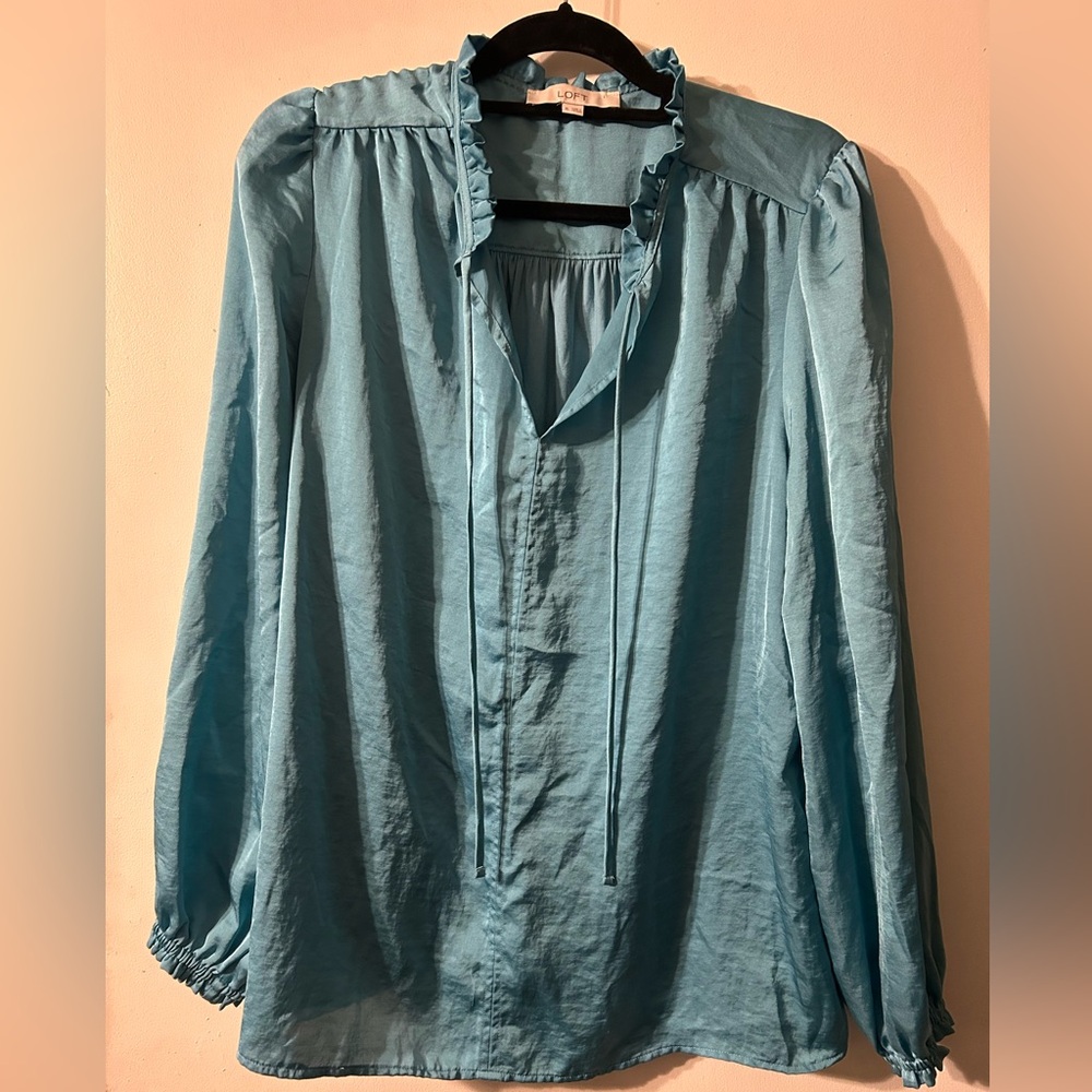 LOFT Teal Ruffled Blouse